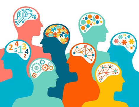 Cognitive Types | Career Calling International Diverse silhouettes illustrate different intelligence types and cognitive processes, relating to vocational education.